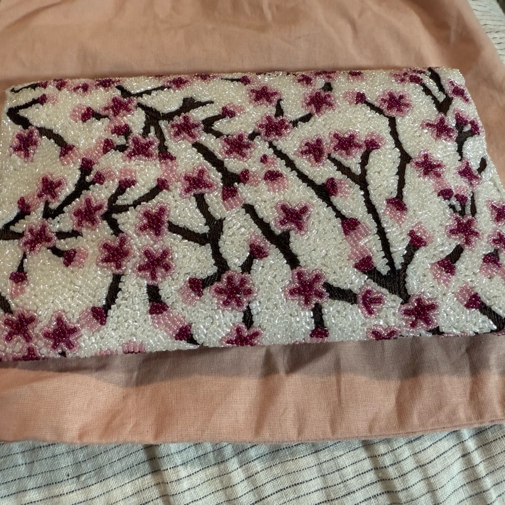 Beaded Cherry Blossom Envelope Clutch – Pink Floral Evening Bag NWT - Picture 2 of 3